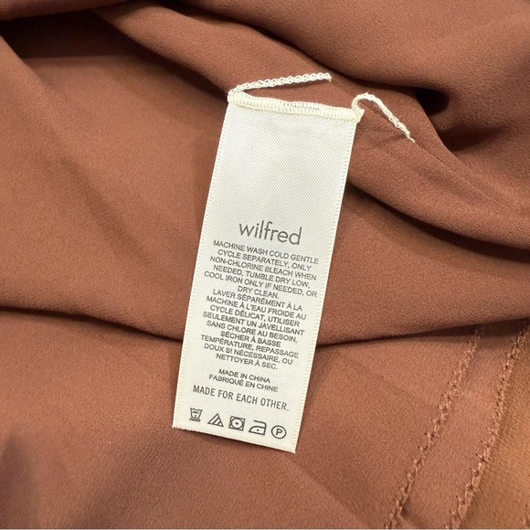 Wilfred Aritzia Emmylou Brown Cognac Square Neck Mini Dress Women’s 10 Chiffon - Picture 7 of 14